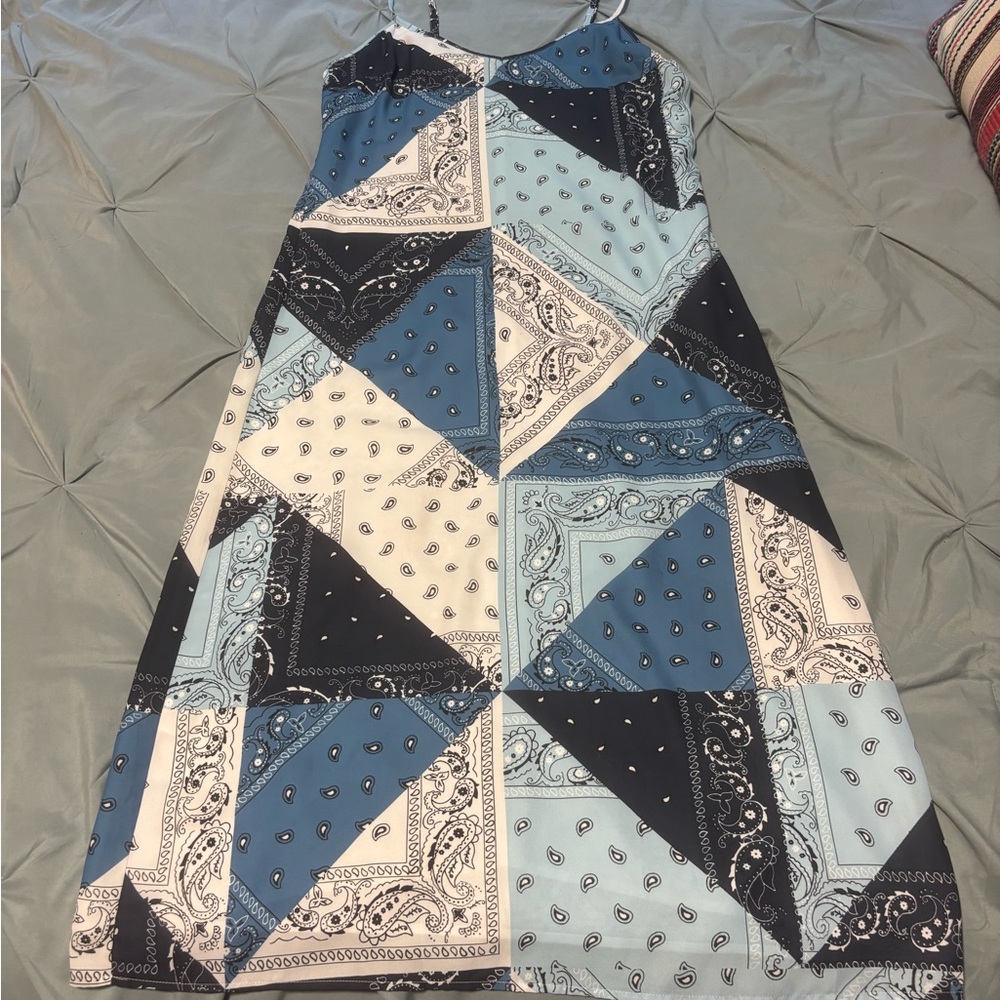 STAUD Blue Bandana Print Dress